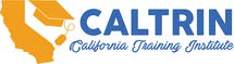 CALTRIN logo: blue text with orange California silhouette wearing a graduation cap