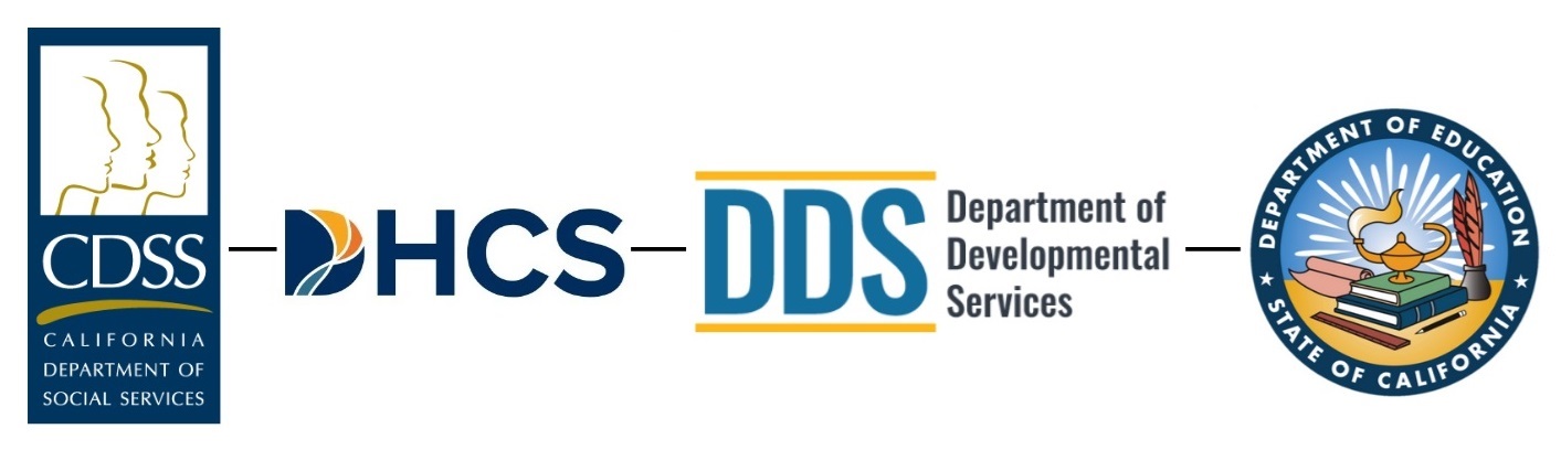 California Department of Social Services, DHCS, Department of Developmental Services, Department of Education, State of California