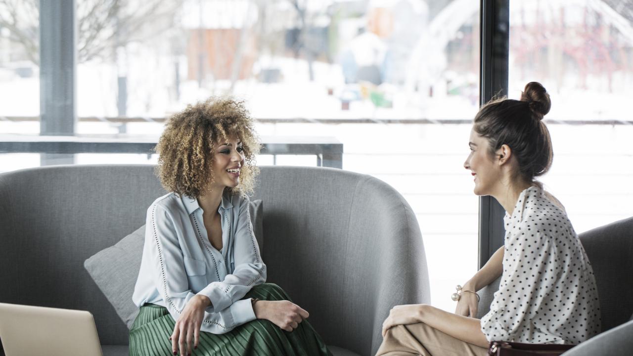 two women talking