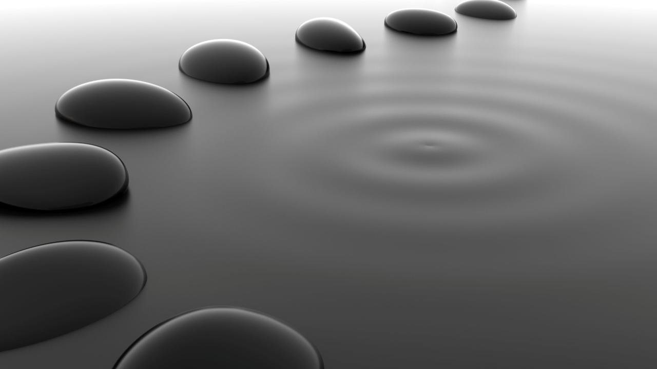 Stepping stones in water circumnavigating a ripple upon the surface