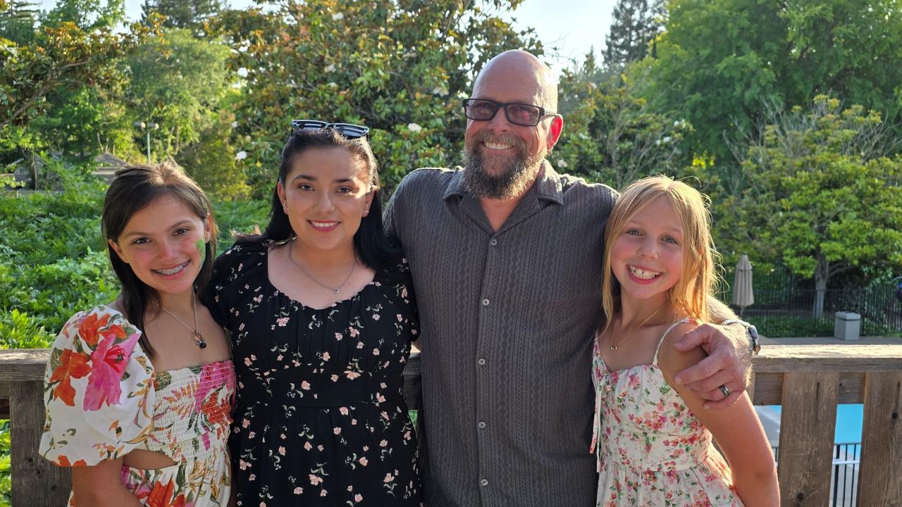 Left to right: Breanna, age 10; mom, Marisol;  dad, Rudy; and Willow, age 10