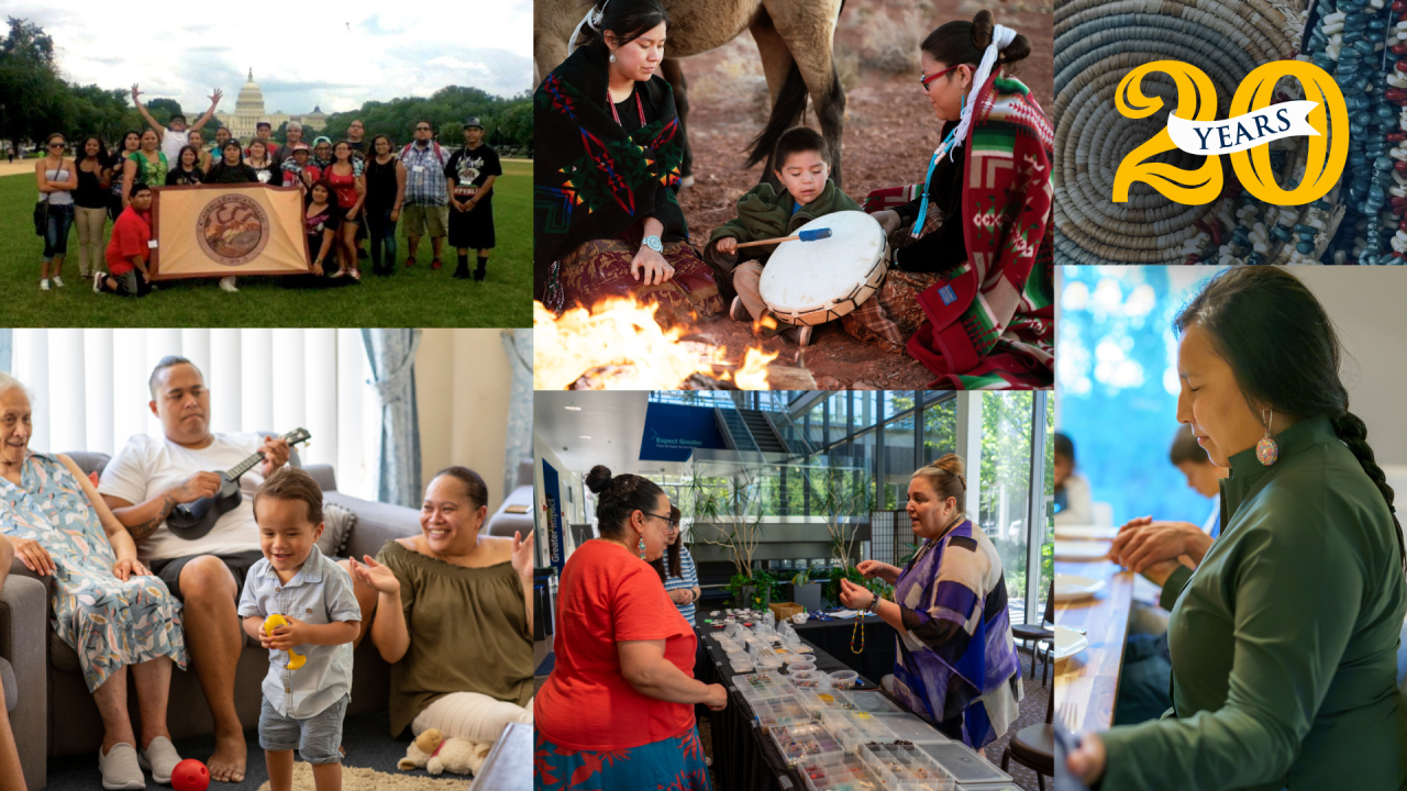 A collage of photos illustrating the celebrated 20 year history of the National Tribal TANF Institute