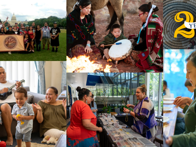 A collage of photos illustrating the celebrated 20 year history of the National Tribal TANF Institute