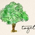 Togetherness concept web banner with watercolor continuous line illustration of hand inside a tree